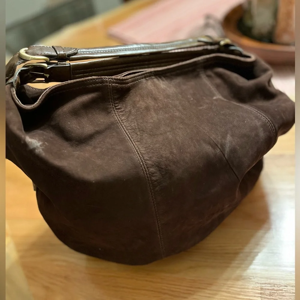 London Fog Brown Suede Leather Hobo Bag